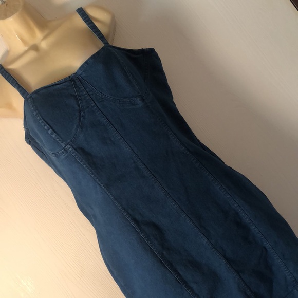 Women’s Y2k VTG spaghetti strap stretchy chambray denim dress - Picture 2 of 15